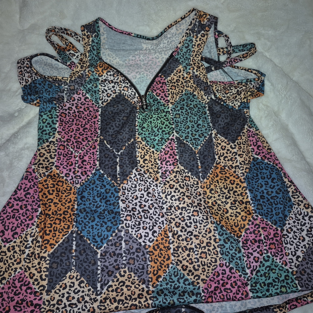 Multicolor Geometric Leopard Print Women's Top